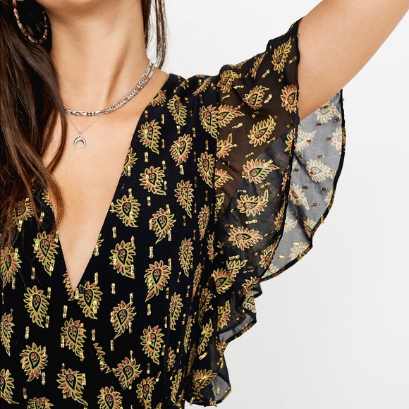 Boho Wrap Dress Ruffle Gold Black S / US 4 - Picture 4 of 12